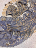 Grey Chakli Saree - Fancy Satin Silk with Sparrow Butta Bits Work & Cutwork Border