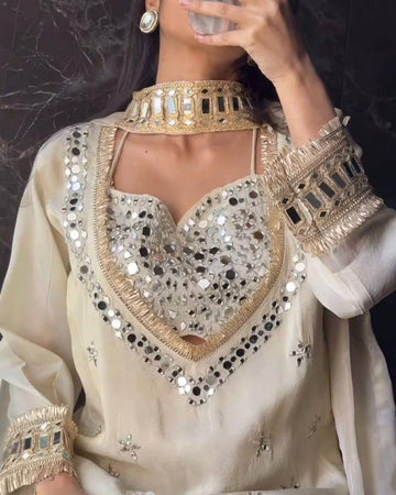 Designer Ivory Mirror Work Palazzo Suits