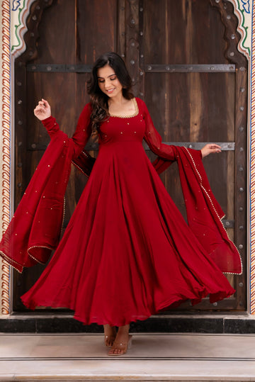 Royal Maroon Anarkali Suit for Women with LCD Stone Work