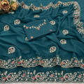 Teal Pure Star Georgette Silk Saree with Sequence Thread Coding Embroidery