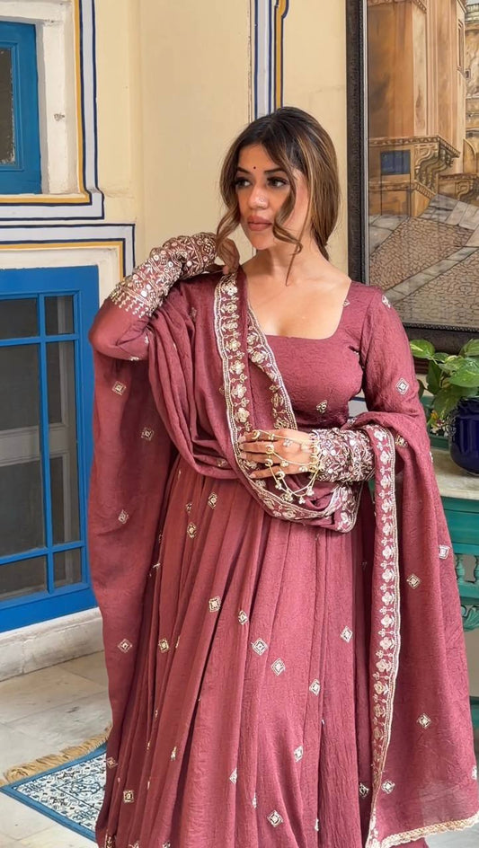 Pink Stylish Designer Anarkali Suit Set for Women with Dupatta