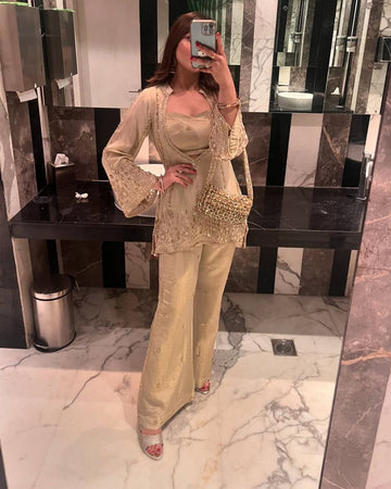 Partywear Chinon Silk Palazzo Suit Set for Women