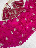 Rani Pink Chakli Saree - Fancy Satin Silk with Sparrow Butta Bits Work & Cutwork Border