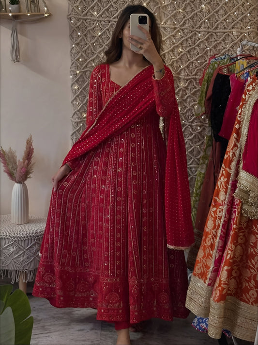 Lakhnavi Embroidered Slit Anarkali Suit Set for Women