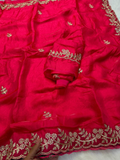 Rani Pink Premium Fancy Satin Saree with Spring Dori Embroidery & Butta Work