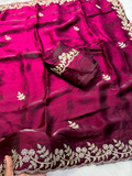 Magenta Premium Fancy Satin Saree with Spring Dori Embroidery & Butta Work