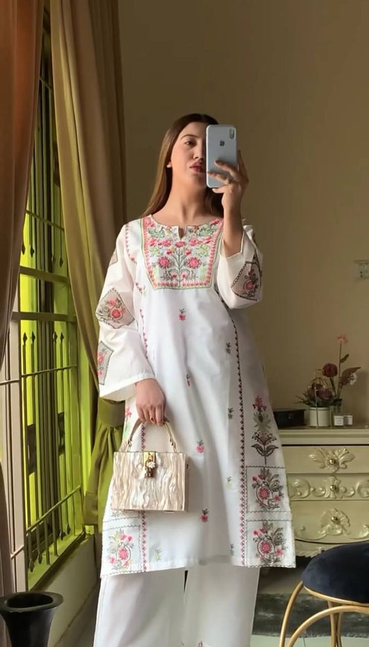 Aayat Phoolkari Hand Embroidered Summer Wear Plazzo Suit
