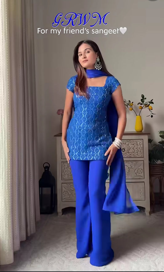 Akshara Blue Embroidery Georgette Kurta set With Dupatta
