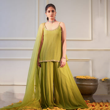 Festive Lime Green Sharara Suit Set | Luxury Traditional Wear for Women
