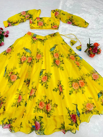 Attractive Yellow Color Organza Silk Lehenga Choli