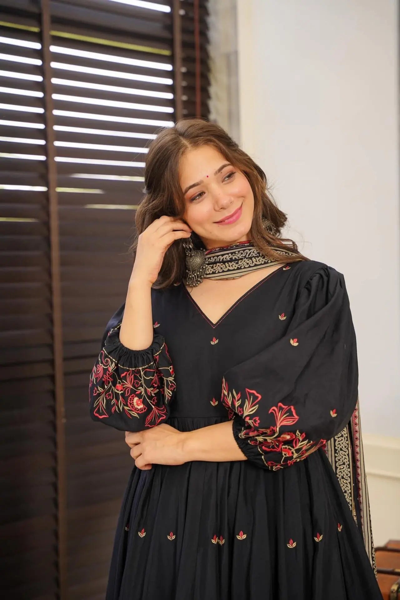 Attractive Black Color Anarkali Suit with Dupatta