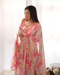 Model wearing a Beautiful Georgette Three-Piece Baby Pink Anarkali Suit Set, perfect for weddings and festive occasions - Stylish Anarkali Suit Set