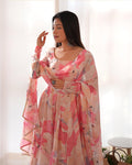 Model wearing a Beautiful Georgette Three-Piece Baby Pink Anarkali Suit Set, perfect for weddings and festive occasions - Stylish Anarkali Suit Set