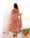 Model wearing a Beautiful Georgette Three-Piece Baby Pink Anarkali Suit Set, perfect for weddings and festive occasions - Stylish Anarkali Suit Set