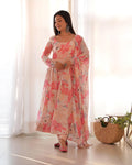 Model wearing a Beautiful Georgette Three-Piece Baby Pink Anarkali Suit Set, perfect for weddings and festive occasions - Stylish Anarkali Suit Set