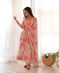 Model wearing a Beautiful Georgette Three-Piece Baby Pink Anarkali Suit Set, perfect for weddings and festive occasions - Stylish Anarkali Suit Set