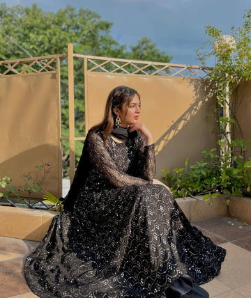 Breezy Black Color Anarkali Ethereal Outfits for a Dreamy Look