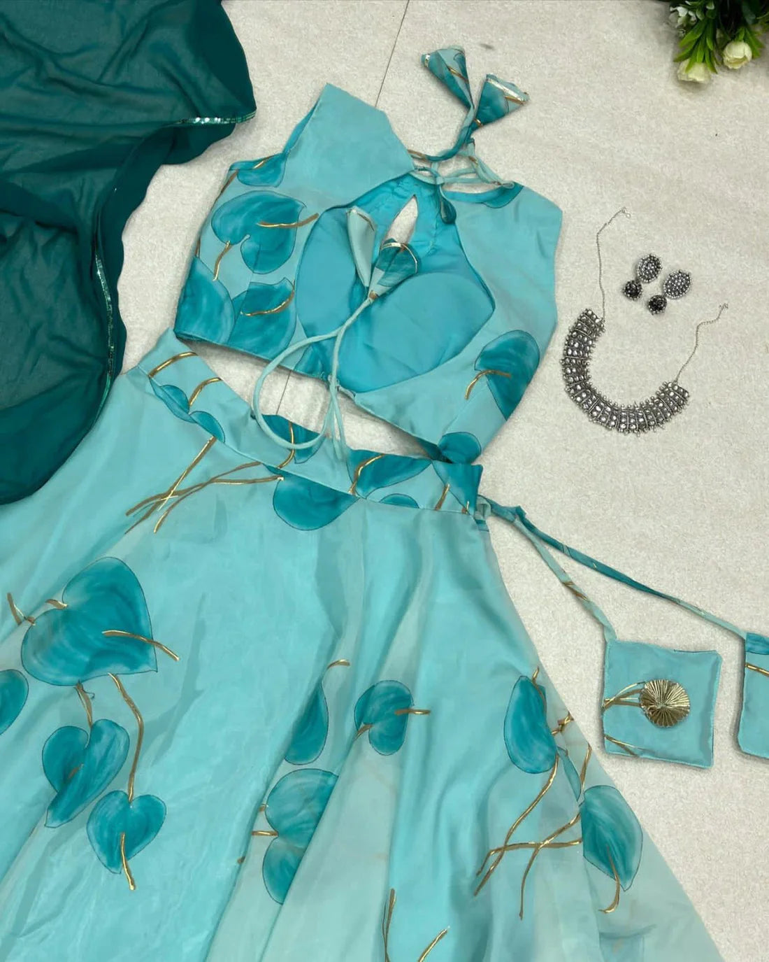 Casual Wear Sky Blue Color Digital Printed Lehenga Choli