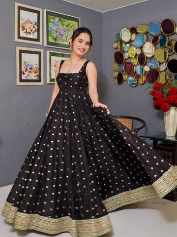 Classic Black Anarkali Gown with Heavy Embroidered Golden Border