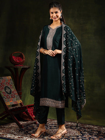 Classsic Black Emboridery Worked Kurta Suit Set With Heavy Dupatta