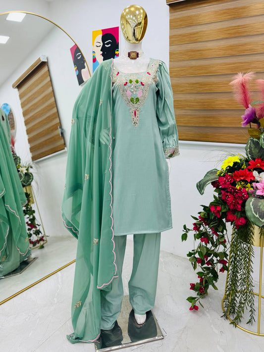 Classy Sequence Work Sky Blue Color Palazzo Suit