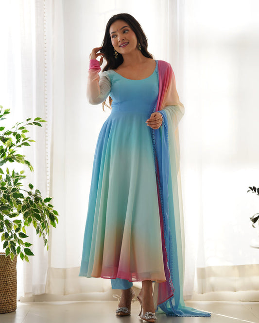 Colorful Dazzling Fox Georgette Anarkali Suit for Weddings & Festivities - Anarkali Dresses