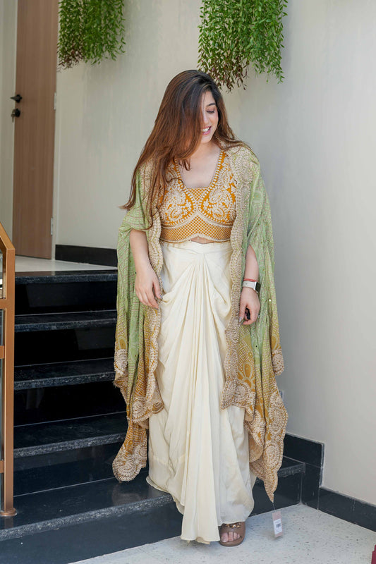 Yellow Colour Three Piece Set With Embroidery Indo Western Outfit