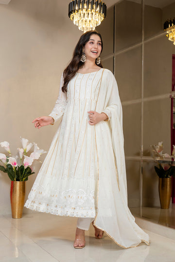 Ivory Royal Finish Elegance Anarkali Suit Set for Women