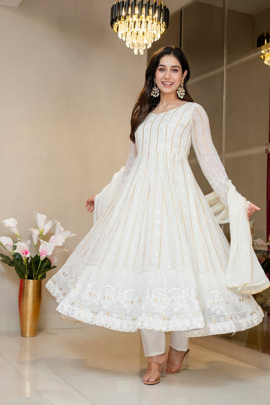 Ivory Royal Finish Elegance Anarkali Suit Set for Women
