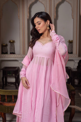 Baby Pink Trending Anarkali Suit for Women with Dupatta
