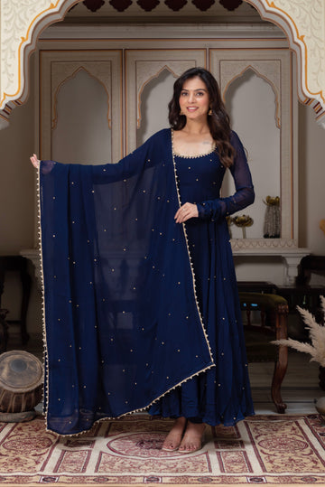 Royal Midnight Blue Georgette Anarkali Set for Women with Dupatta