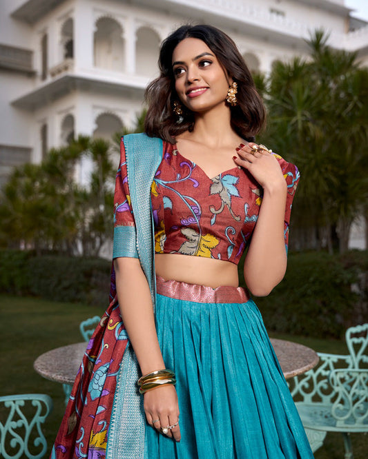 Designer Firozi Color Dola Silk Lehenga Choli