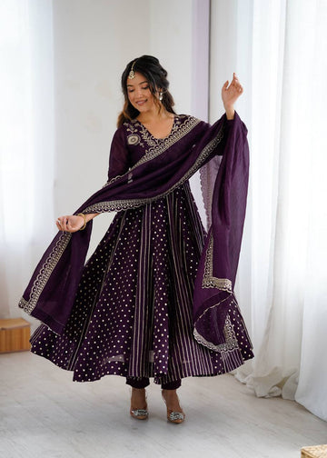 Designer Purple Festive Wear Anarkali Suit Set For Occasion