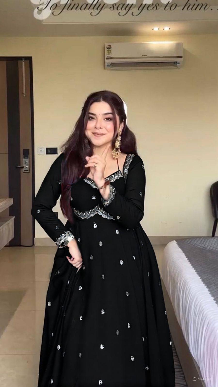 Designer Black Georgette Silver Detailing embroidered Anarkali Gown with Dupatta