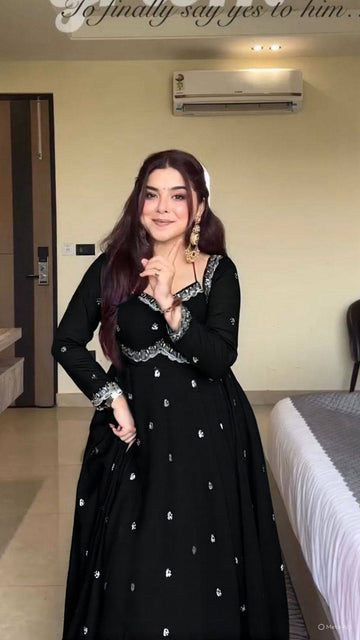 Designer Black Georgette Silver Detailing embroidered Anarkali Gown with Dupatta