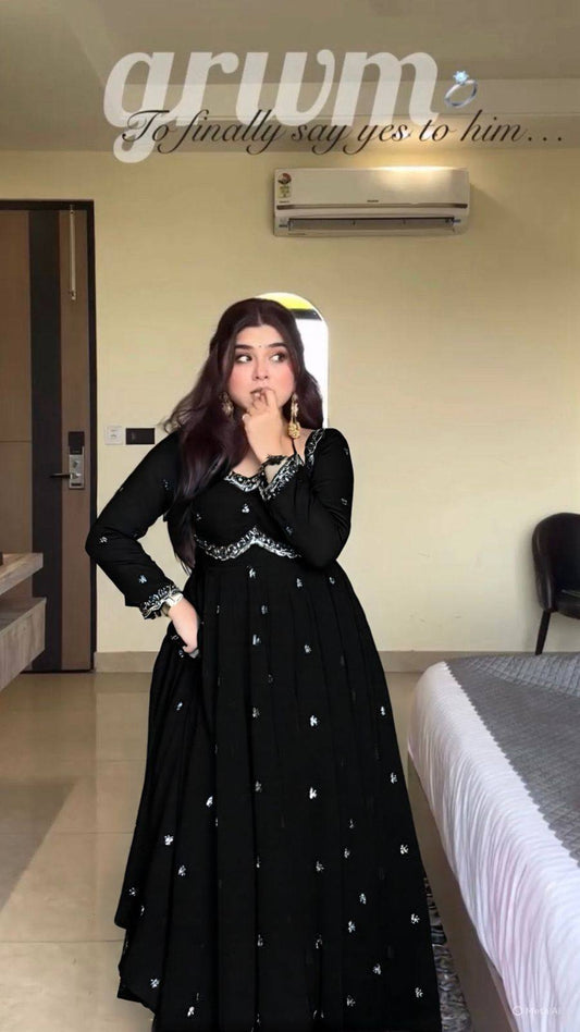Designer Black Georgette Silver Detailing embroidered Anarkali Gown with Dupatta