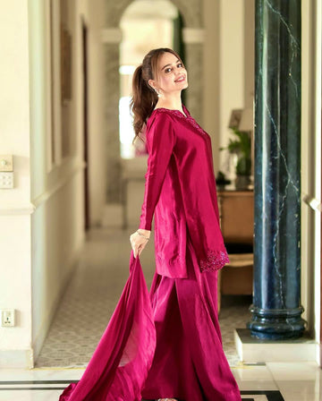 Designer Sequence Pink Color Palazzo Suit