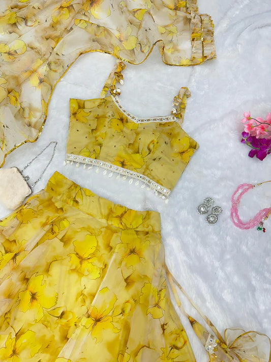 Digital Printed Modern Touch Yellow Lehenga Choli