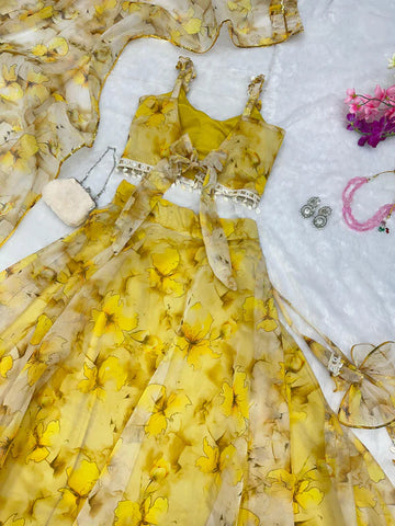 Digital Printed Modern Touch Yellow Lehenga Choli
