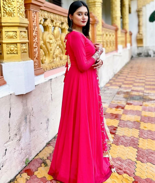 Payel Saha Rani Pink Color Soft Georgette With Heavy Embroidery Work Dupatta Celebrity Anarkali Suit