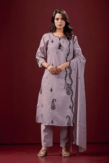 Embelish Liliac Embroidery Worked Kurta Set with Stylish Dupatta