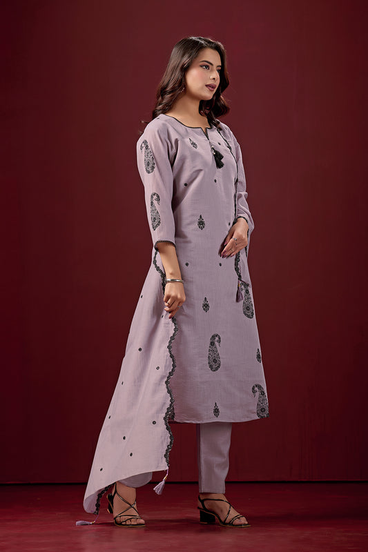 Embelish Liliac Embroidery Worked Kurta Set with Stylish Dupatta