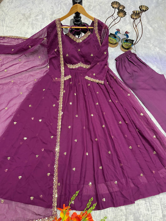 Embroidered Magenta Color Anarkali Suit with Dupatta