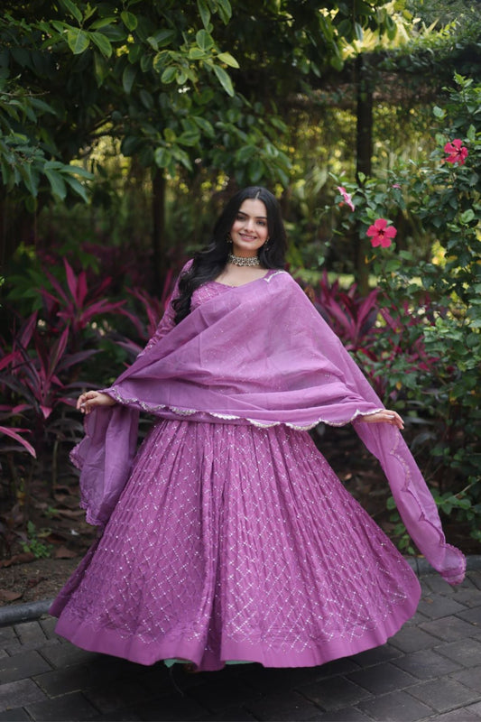 Embroidery Design Fully Flair Purple Gown With Dupatta