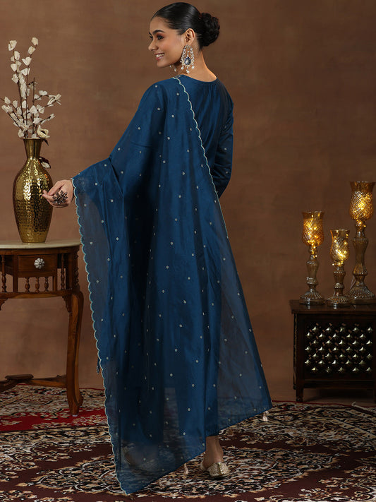 Ethnic Embroidered Zari Work Straight Kurta Suit And Trousers With Dupatta