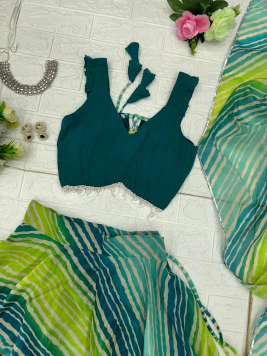 Excellent Green Color Leheriya Digital Print Lehenga Choli