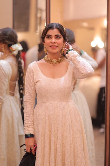 Madhubala Chikankari Anarkali Gown for Women with Dupatta