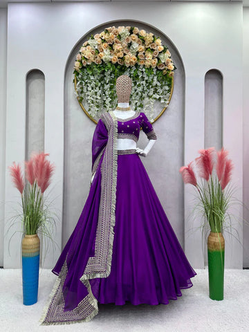 Fashionable Purple Color Function Wear Lehenga Choli