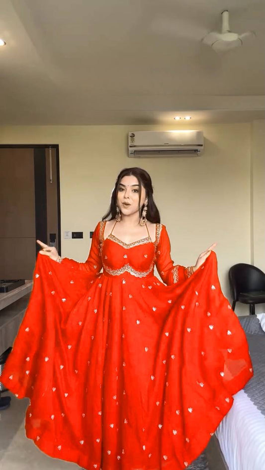 Festive Wear Orange color Heavy Embroidered Anarkali Suit With Dupatta