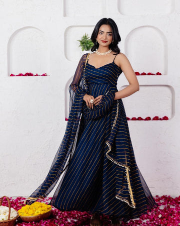Flattering Georgette Navy Blue Color Anarkali Gown